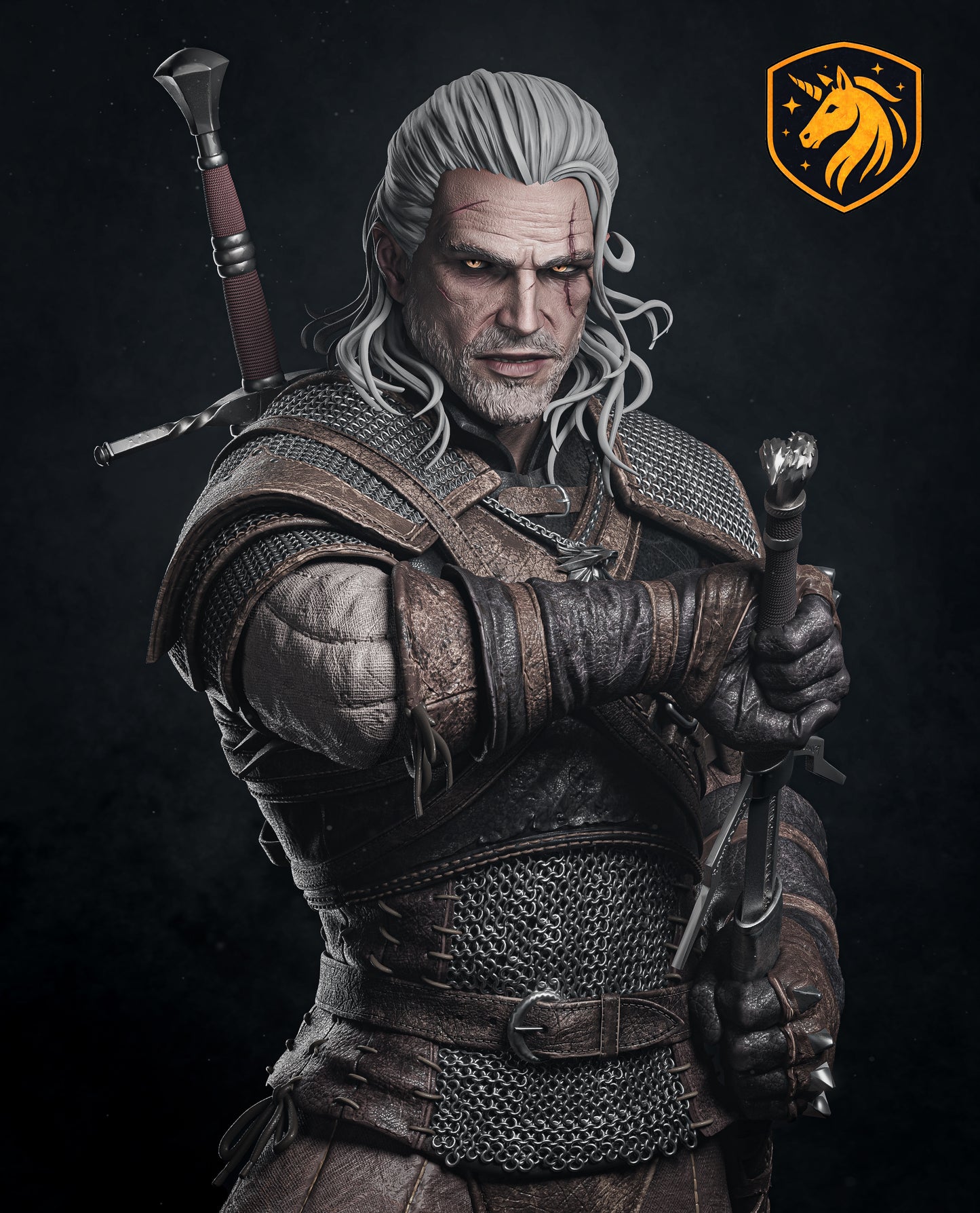 Geralt The Witcher Fan Art Statue | Fantasy Warrior Resin Figure | Gothic Knight Collectible | Multi-Part Unpainted 3D Printed Model