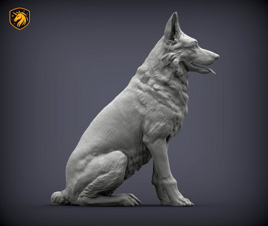 German Shepherd (Sitting Pose) – Unpainted ABS Resin Model | Realistic Dog Sculpture