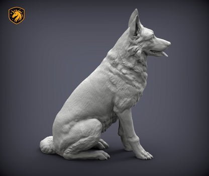 German Shepherd (Sitting Pose) – Unpainted ABS Resin Model | Realistic Dog Sculpture