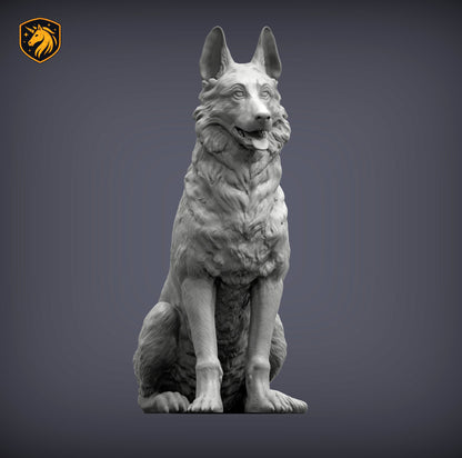 German Shepherd (Sitting Pose) – Unpainted ABS Resin Model | Realistic Dog Sculpture