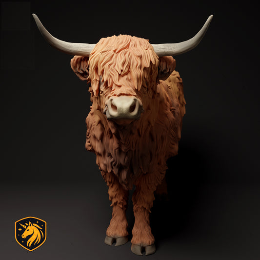 Highland Cow Figurine 1/9 Scale Model | Unpainted ABS White Resin