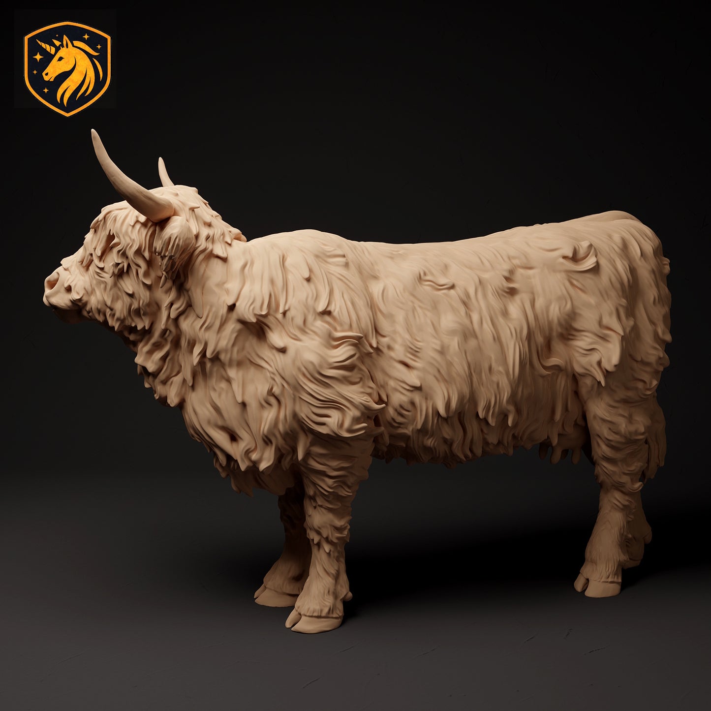 Highland Cow Licking Figurine 1/9 Scale Model | Unpainted ABS White Resin