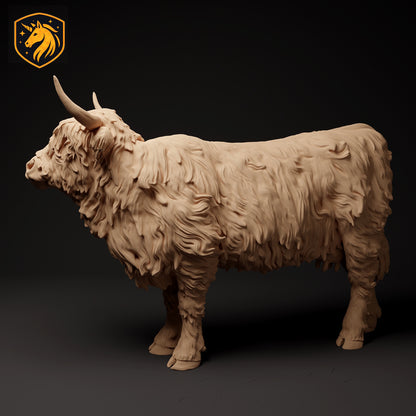 Highland Cow Licking Figurine 1/9 Scale Model | Unpainted ABS White Resin