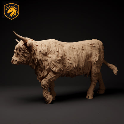 Highland Cow Walking Figurine 1/9 Scale Model | Unpainted ABS White Resin