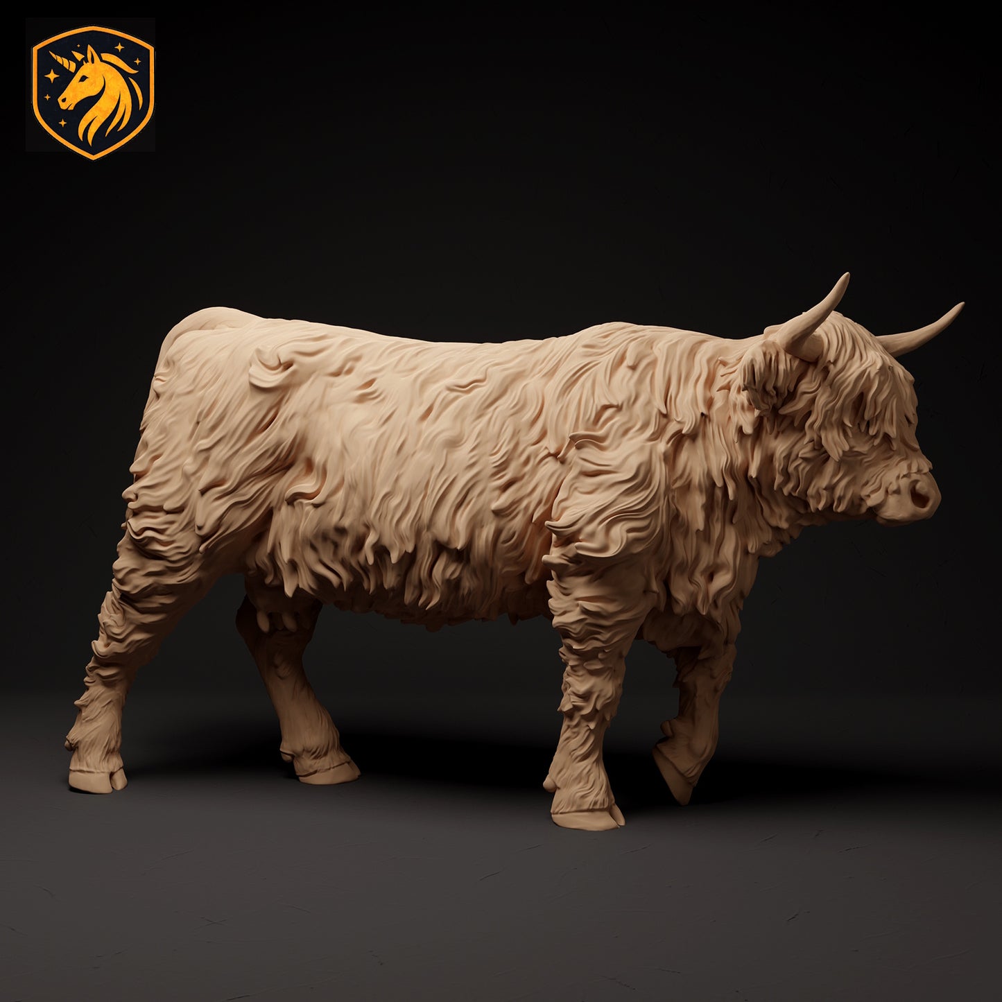 Highland Cow Walking Figurine 1/9 Scale Model | Unpainted ABS White Resin