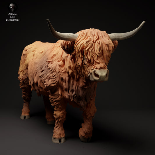 Highland Cow Walking Figurine 1/9 Scale Model | Unpainted ABS White Resin