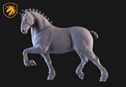 Shire Horse (Elevated Trot Pose) – Unpainted ABS Resin Model | Traditional Draft Sculpture