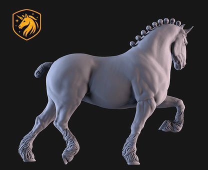 Shire Horse (Elevated Trot Pose) – Unpainted ABS Resin Model | Traditional Draft Sculpture