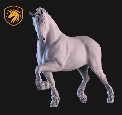 Shire Horse (Elevated Trot Pose) – Unpainted ABS Resin Model | Traditional Draft Sculpture