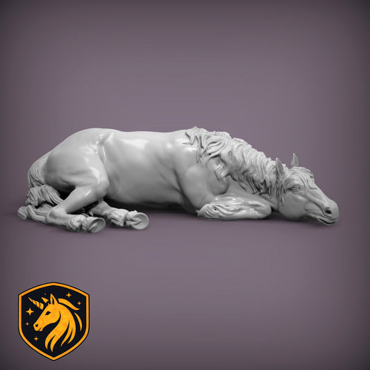 Sleeping Horse (Resting Pose) – Unpainted 3D Resin Model | Realistic Equine Sculpture
