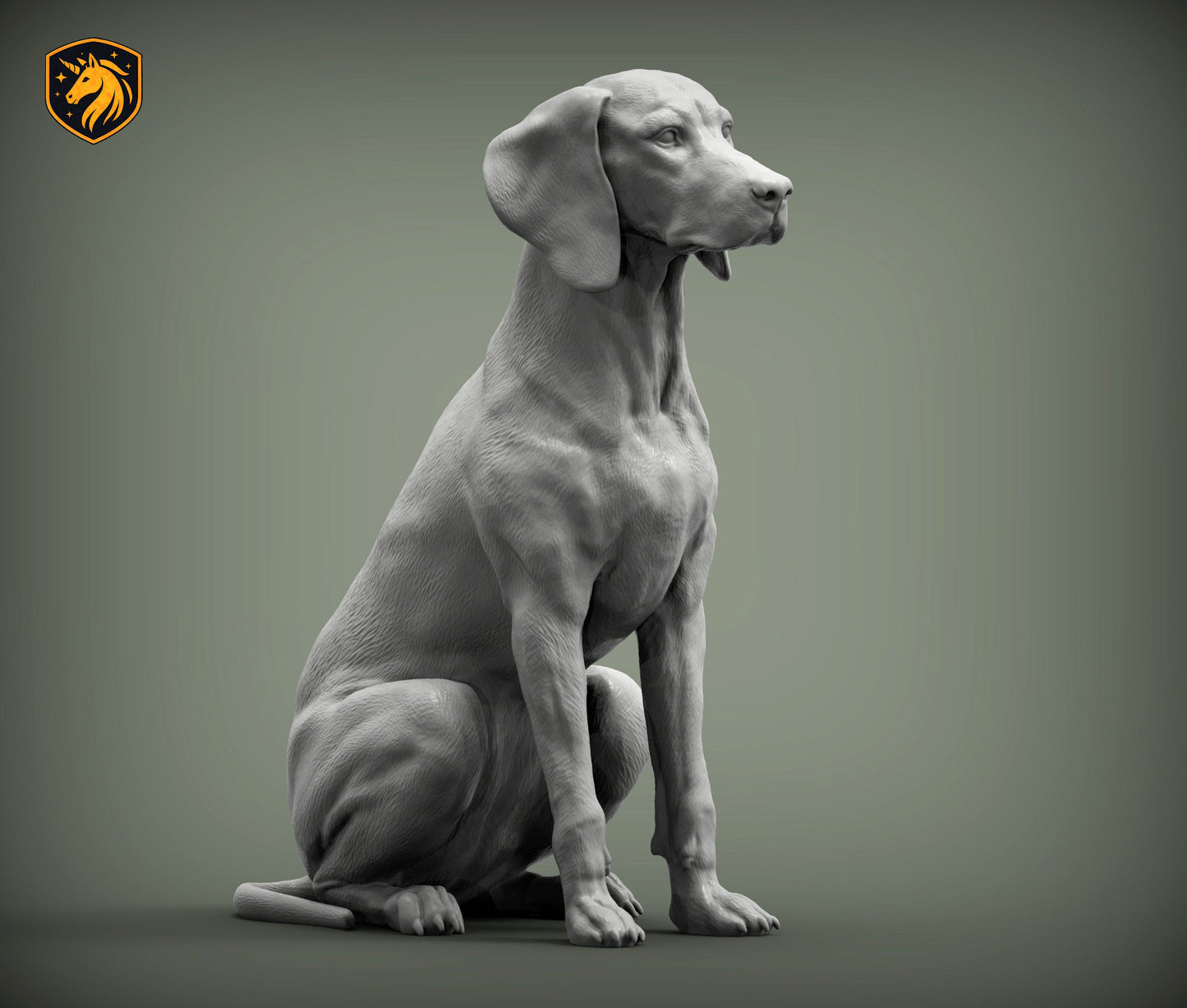 Hungarian Vizsla / Pointer (Sitting Pose) – Unpainted ABS Resin Model | Realistic Dog Sculpture