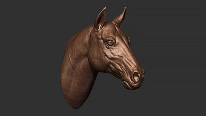 Horse Head Wall Art Mount (No Forelock) | 3D Printed Bust | Standard, Large, Extra Large & LifeSize Available