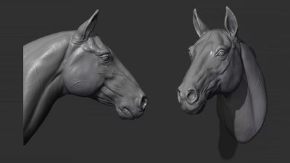 Horse Head Wall Art Mount (No Forelock) | 3D Printed Bust | Standard, Large, Extra Large & LifeSize Available