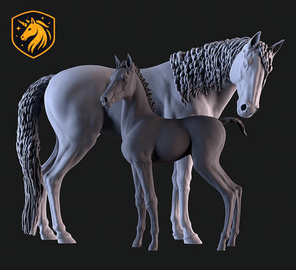 Sport Horse Mare & Foal – Unpainted ABS Resin Model Set | Realistic Equine Sculpture
