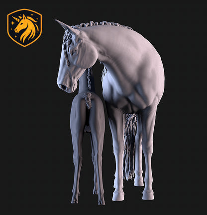 Sport Horse Mare & Foal – Unpainted ABS Resin Model Set | Realistic Equine Sculpture