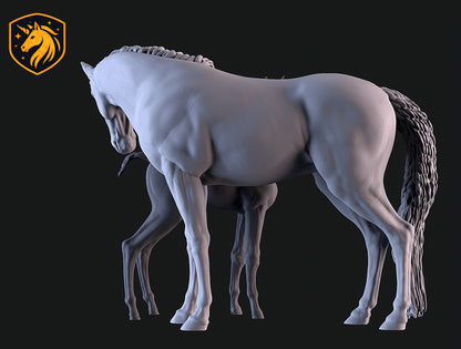 Sport Horse Mare & Foal – Unpainted ABS Resin Model Set | Realistic Equine Sculpture