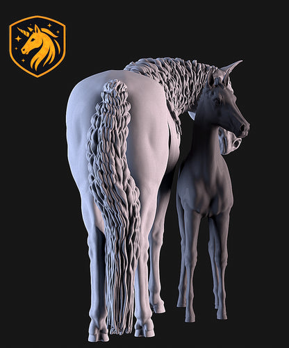 Sport Horse Mare & Foal – Unpainted ABS Resin Model Set | Realistic Equine Sculpture