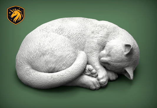 Sleeping Cat Curled Pose – Unpainted ABS Resin Model, Realistic Slumbering Cat Sculpture, Collector's Display Piece