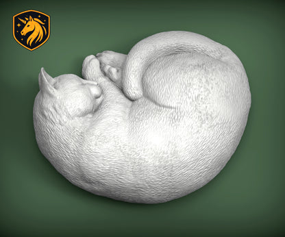 Sleeping Cat Curled Pose – Unpainted ABS Resin Model, Realistic Slumbering Cat Sculpture, Collector's Display Piece