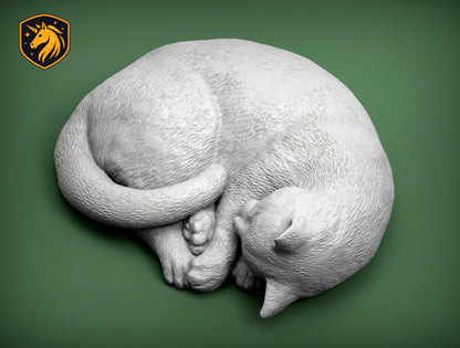 Sleeping Cat Curled Pose – Unpainted ABS Resin Model, Realistic Slumbering Cat Sculpture, Collector's Display Piece