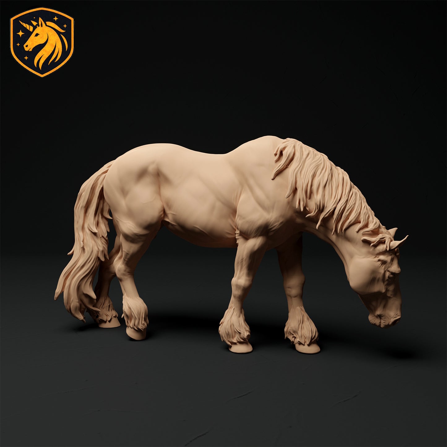 Suffolk Punch Horse Grazing Resin Model | 1/6 Scale Available | Unpainted ABS White Resin