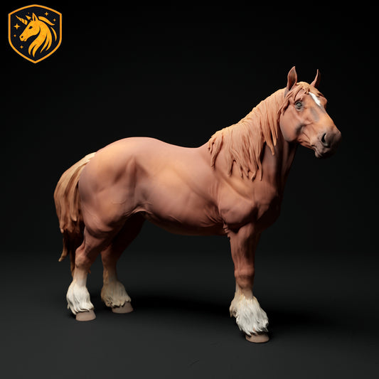 Suffolk Punch Horse Mare Resin Model | 1/6 Scale Available | Unpainted ABS White Resin